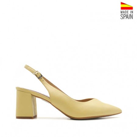 Zapato destalonado piel amarilla tacón ancho – vista lateral