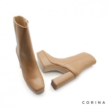 Botines camel con plataforma y tacón