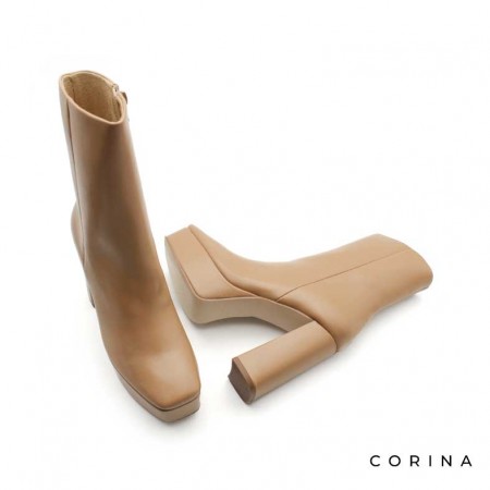 Botines camel con plataforma y tacón