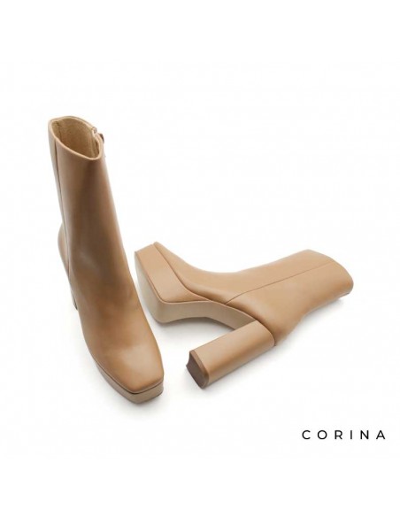 Botines camel con plataforma y tacón