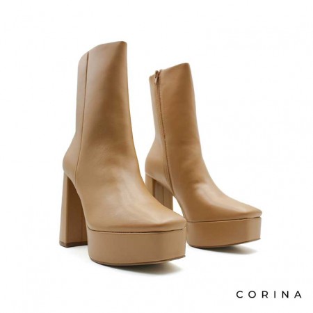 Botín camel tacón ancho vista frontal