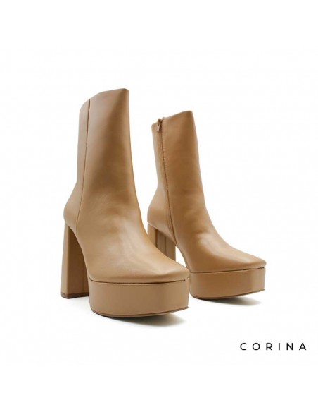 Botín camel tacón ancho vista frontal