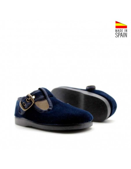 zapato niño terciopelo azul marino
