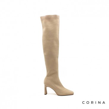 Bota calcetín beige mujer