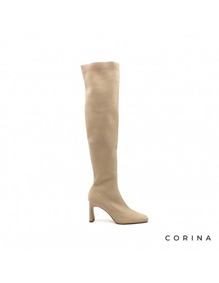 Bota calcetín beige mujer