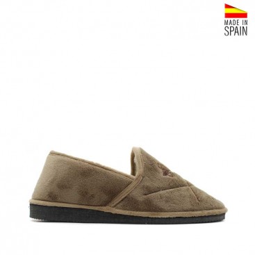Zapatilla de casa hombre beige de pelo vista lateral