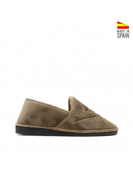 Zapatilla de casa hombre beige de pelo vista lateral
