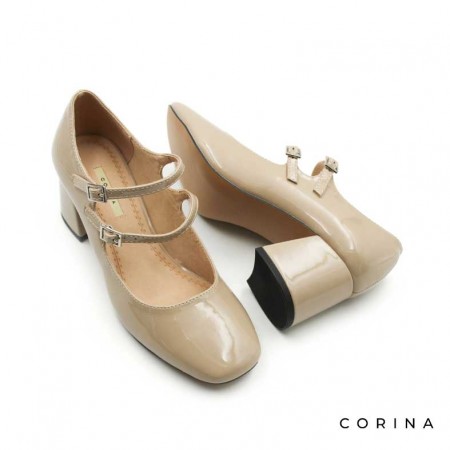zapatos beige charol mujer​