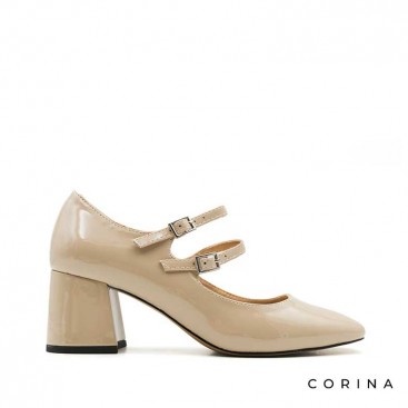 zapatos charol beige mujer​