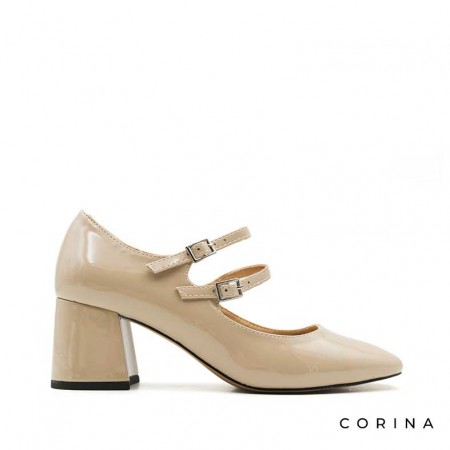 zapatos charol beige mujer​