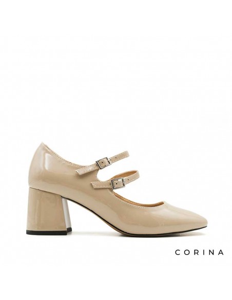 zapatos charol beige mujer​