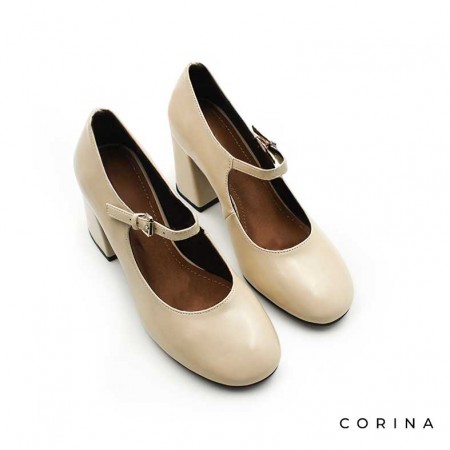 zapatos beige mujer tacón ancho​