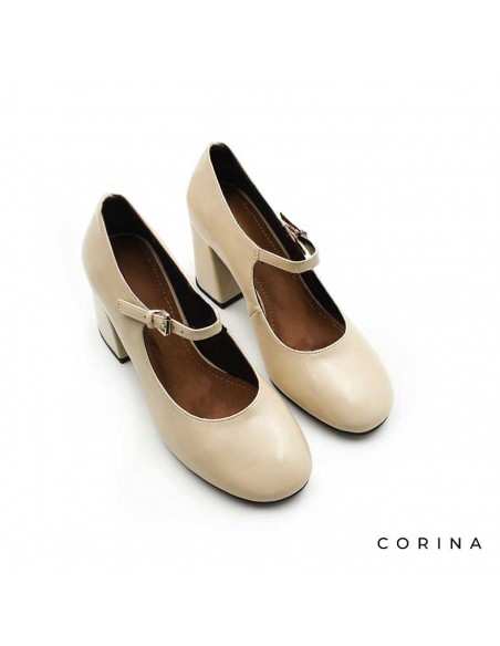 zapatos beige mujer tacón ancho​
