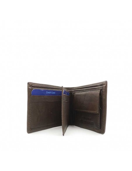 cartera piel marrón compacta