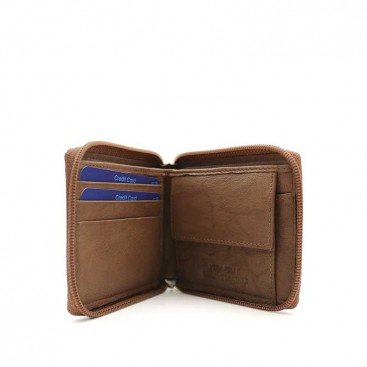 cartera piel camel con cremallera