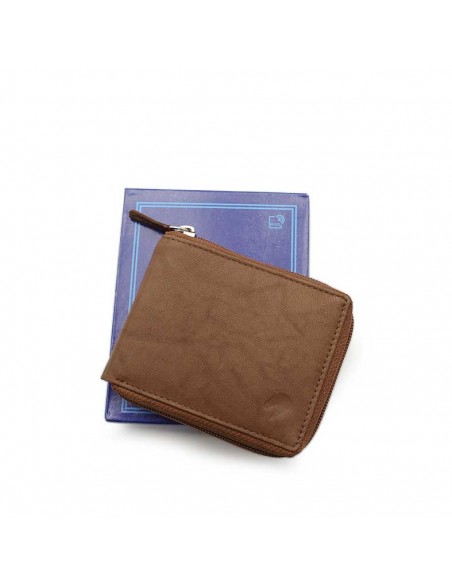 cartera cuero camel cremallera
