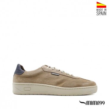 zapatillas casual de piel taupe con cordones para hombre