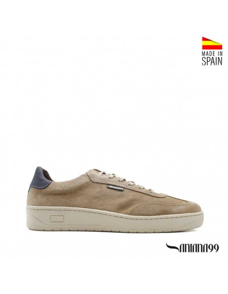 zapatillas casual de piel taupe con cordones para hombre