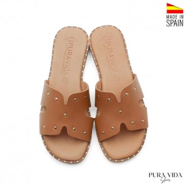 sandalias planas piel camel mujer