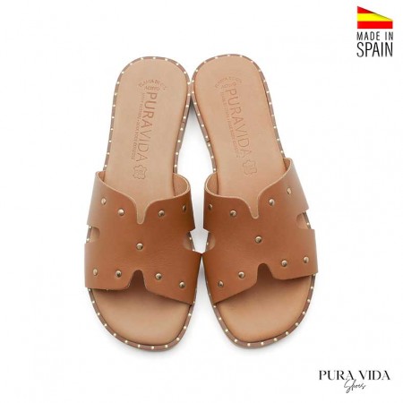 sandalias planas piel camel mujer