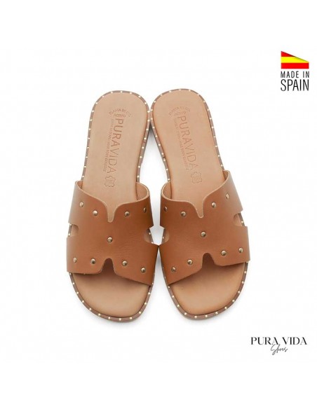 sandalias planas piel camel mujer