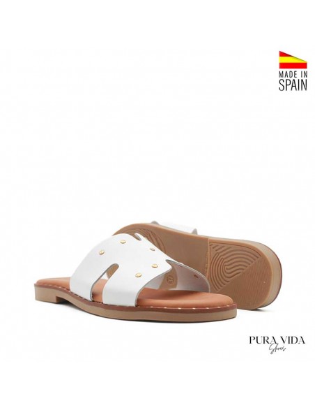 sandalia plana piel blanca verano mujer
