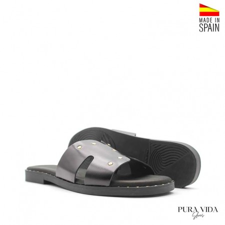 sandalia negra plana piel cómoda