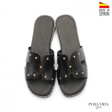 sandalias negras planas piel mujer