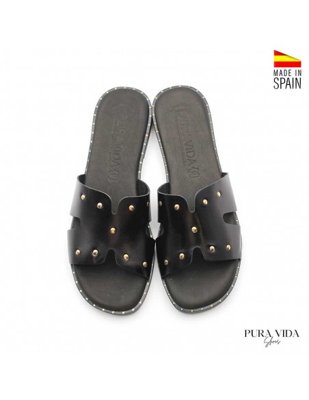 sandalias negras planas piel mujer