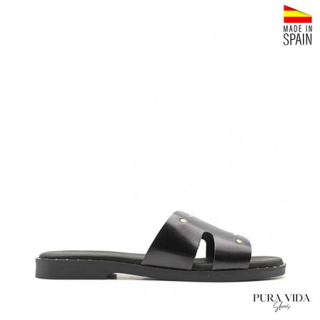 sandalia plana negra mujer verano