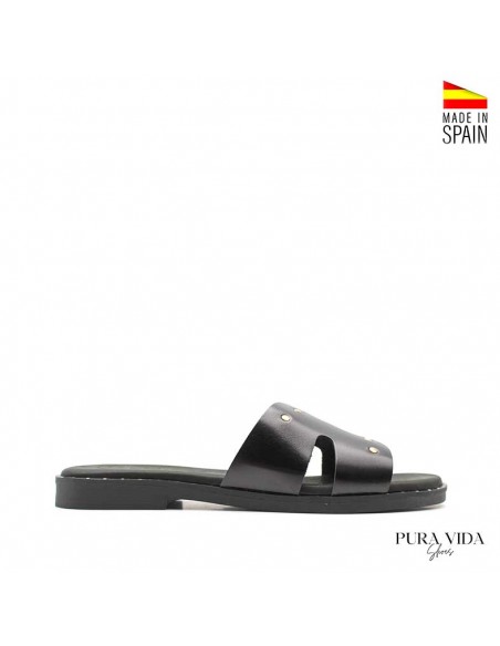 sandalia plana negra mujer verano