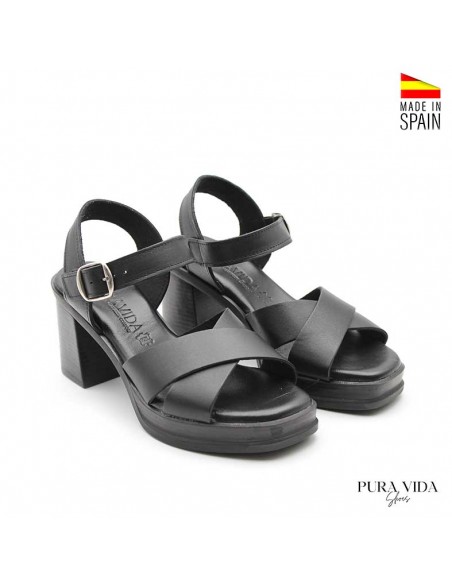 sandalias plataforma negras piel
