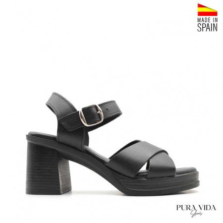 sandalia negra tacón plataforma mujer