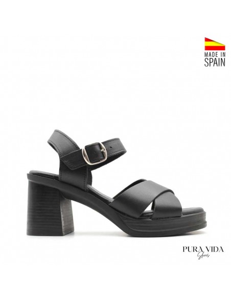 sandalia negra tacón plataforma mujer