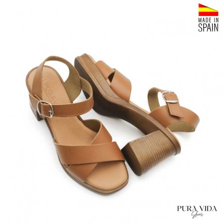 sandalias tacón alto piel camel