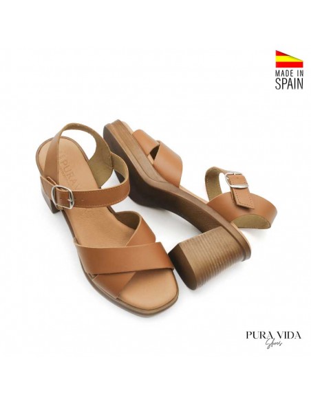 sandalias tacón alto piel camel