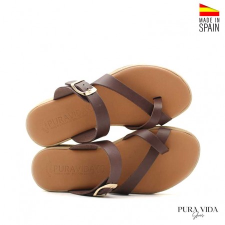 sandalias cuero dedo mujer moka