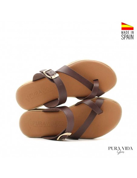 sandalias cuero dedo mujer moka