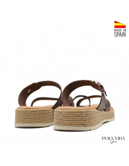 sandalia dedo piel marron puravida