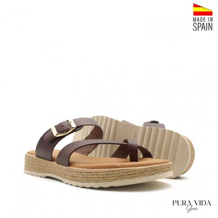 sandalia marron dedo mujer