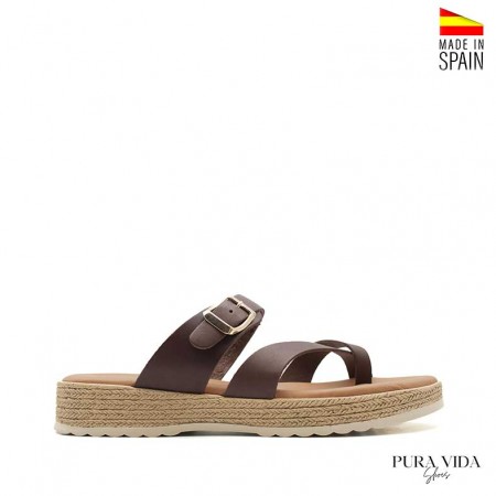 sandalia dedo piel marron puravida