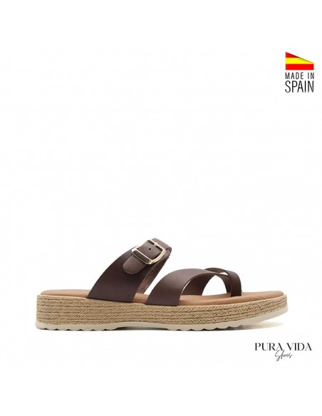 sandalia dedo piel marron puravida