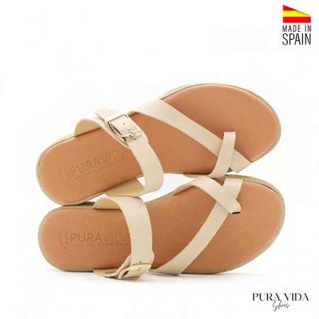 sandalias dedo piel beige puravida