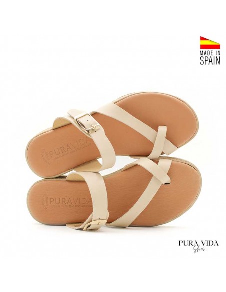 sandalias dedo piel beige puravida