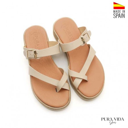 sandalia dedo cuña beige mujer