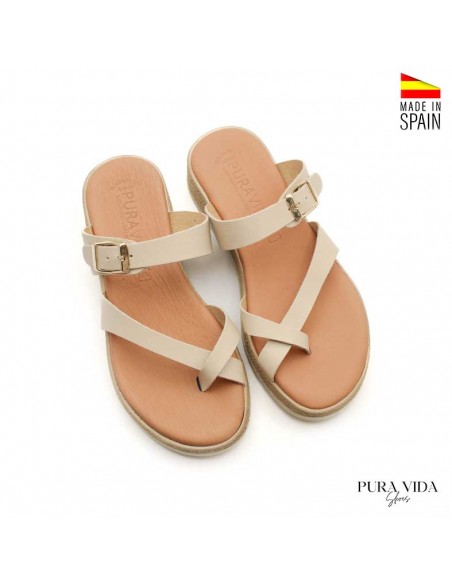 sandalia dedo cuña beige mujer