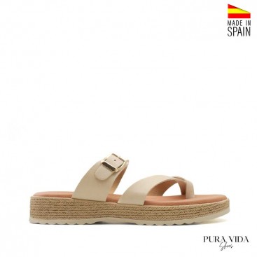 sandalia dedo plataforma beige mujer