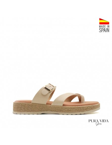 sandalia dedo plataforma beige mujer