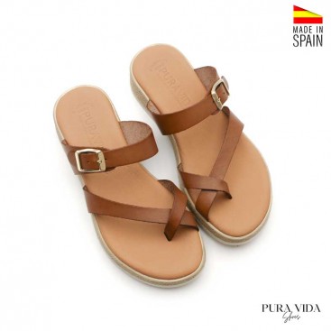 sandalia dedo piel camel artesanal