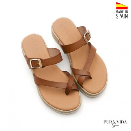 sandalia dedo piel camel artesanal